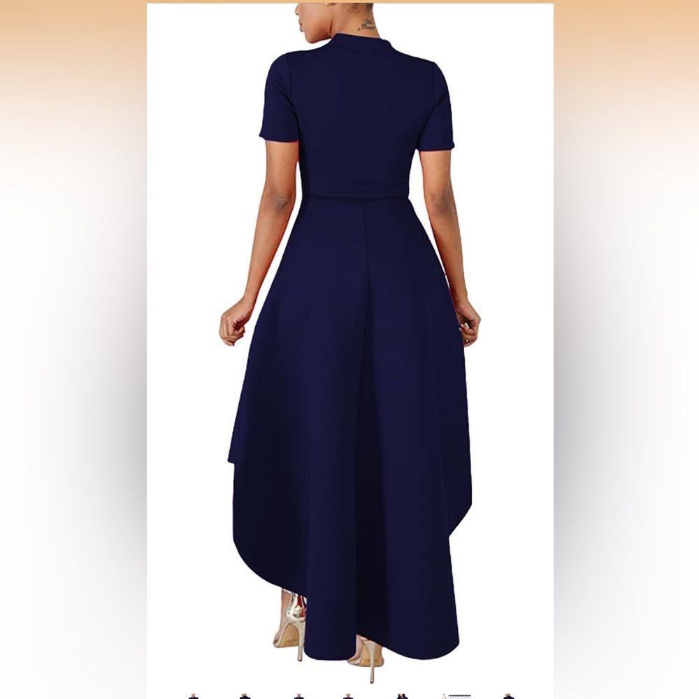 Women’s Navy Short-Sleeve A-Line high low top - Picture 2 of 7